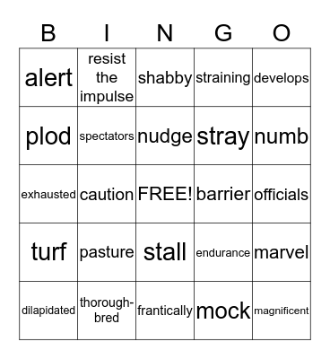 A Horse to Remember Bingo Card