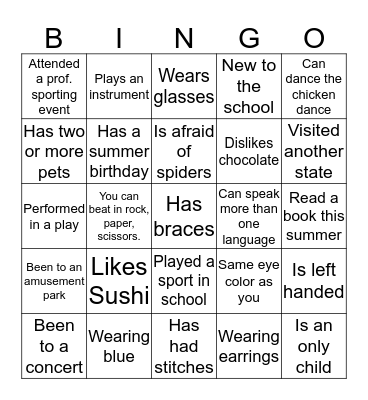 Find Someone Who Bingo Card