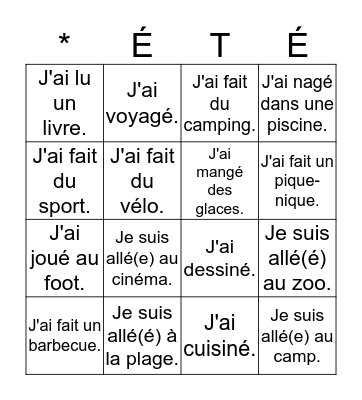 Bingo de l'été Bingo Card
