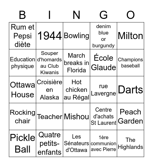 Bing-ette Bingo Card
