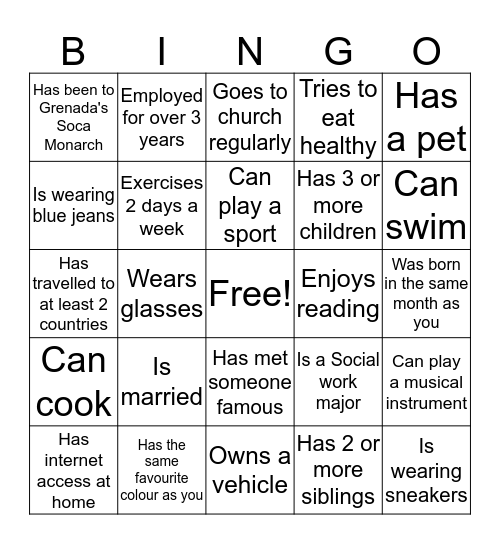 Getting to know each other Bingo Card