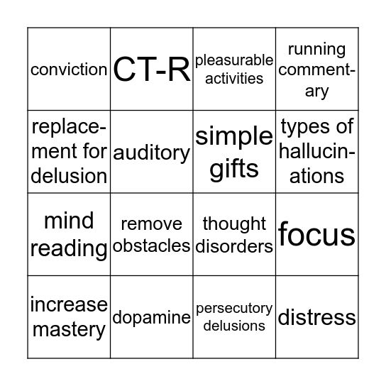 Schizophrenia Bingo Card