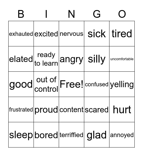 EMOTIONS Bingo Card