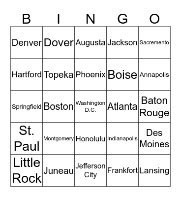 US Bingo Card
