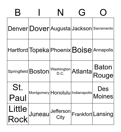 US Bingo Card
