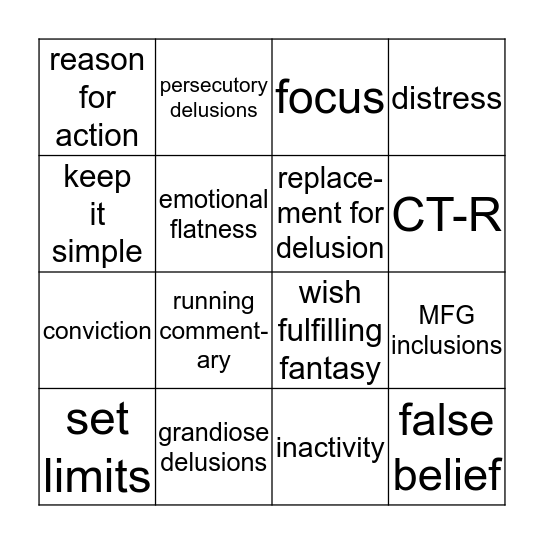 Schizophrenia Bingo Card