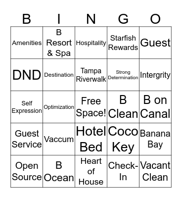 Housekeeping Week Bingo Card