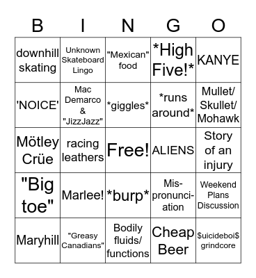 Erik Warner's Greatest Hits Bingo Card