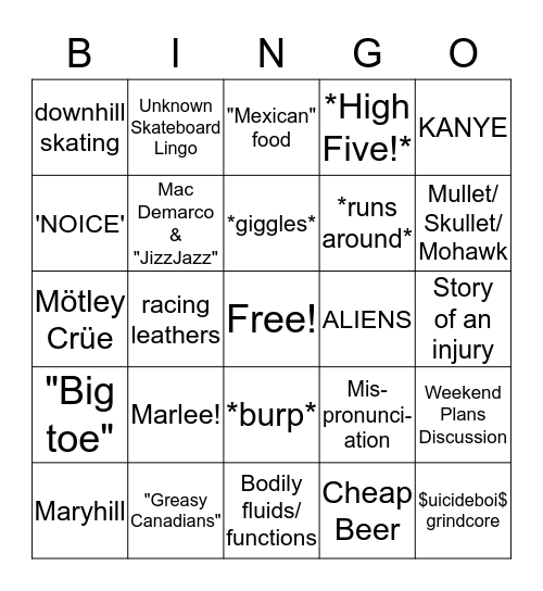 Erik Warner's Greatest Hits Bingo Card