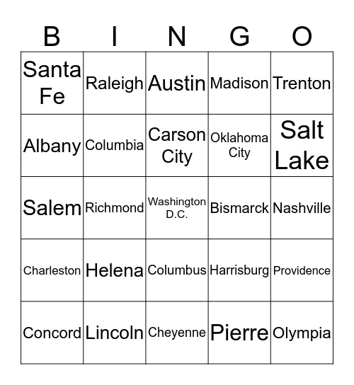 US Bingo Card