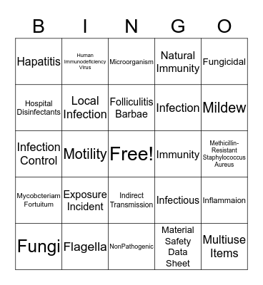 Ch. 5 Infection Control Part 2 Bingo Card