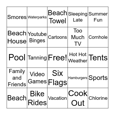 Summer Memories Bingo Card