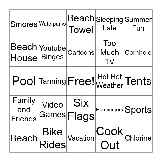 Summer Memories Bingo Card