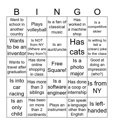 Find someone who... Bingo Card