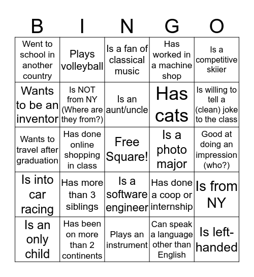 Find someone who... Bingo Card