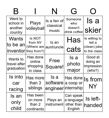 Find someone who... Bingo Card