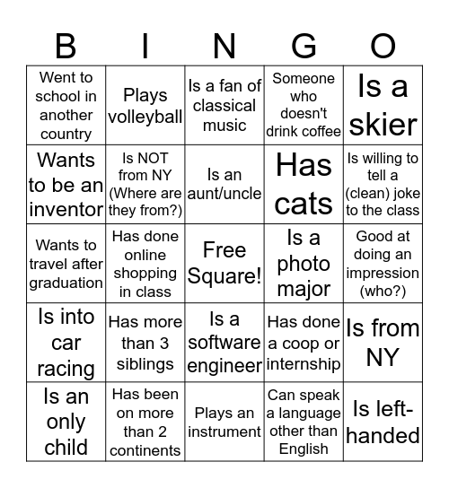 Find someone who... Bingo Card