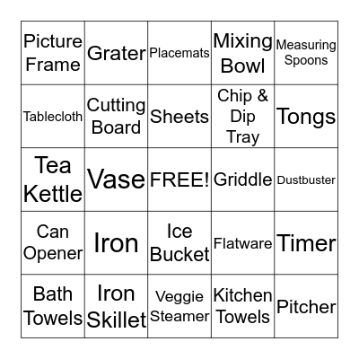 Kirsten's Bridal Shower Bingo Card