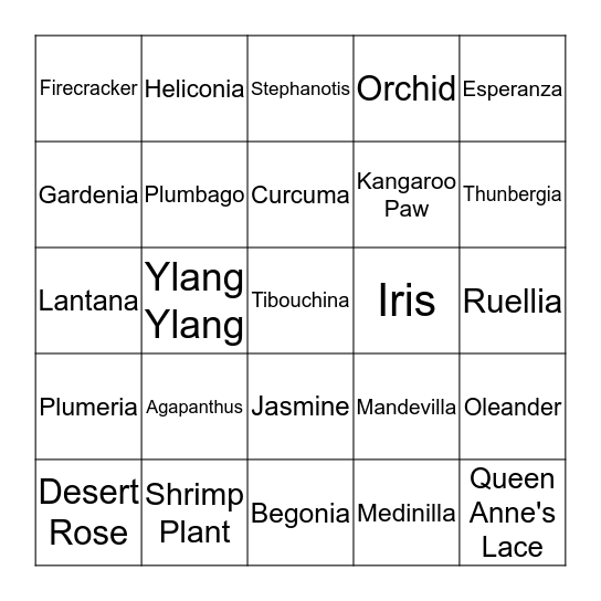 Flowering Plants Bingo Card