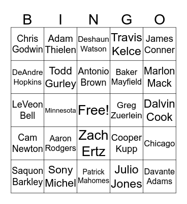 Fantasy Football Bingo Card
