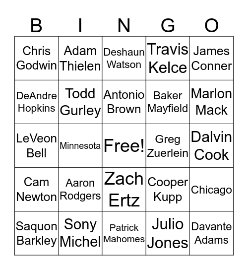 Fantasy Football Bingo Card