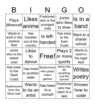 Picnic Ice Breaker Bingo Card