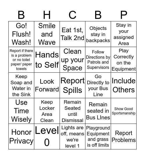 North Expectations  Bingo Card