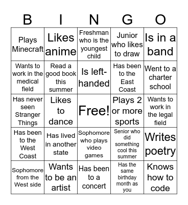 Picnic Ice Breaker Bingo Card