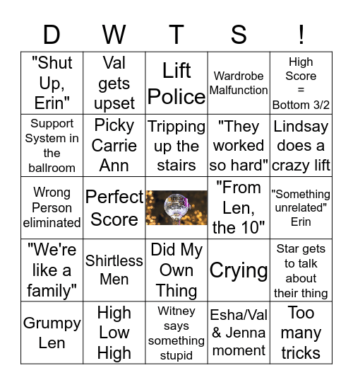 Dancing with the Stars Bingo Card