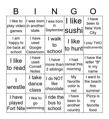 Find a Friend Bingo Card