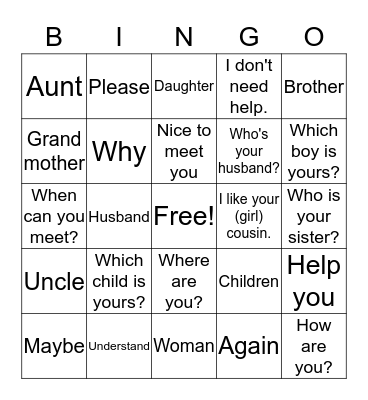 Sign Language Bingo Card
