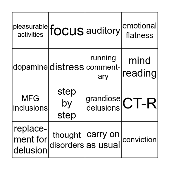 Schizophrenia Bingo Card