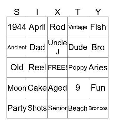 John's 60th Birthday Bingo Card