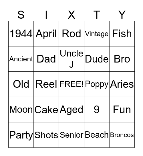 John's 60th Birthday Bingo Card