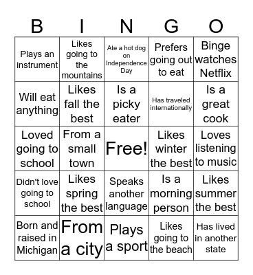 Find Someone Who... Bingo Card