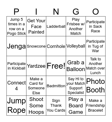 Picnic PINGO Bingo Card