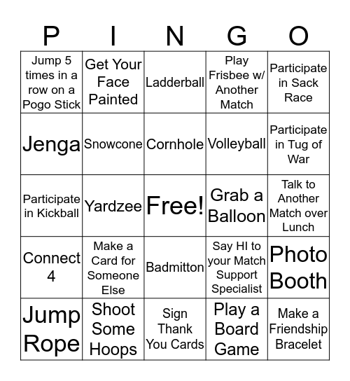 Picnic PINGO Bingo Card