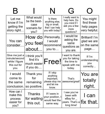 Customer service lingo bingo Card