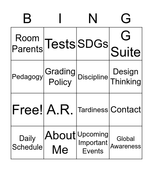 Back-to-School Night: Bingo Edition with Mr. Arevalo Bingo Card