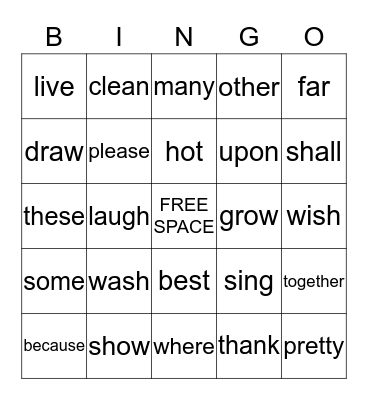 Dolch Words:  List 11 Bingo Card