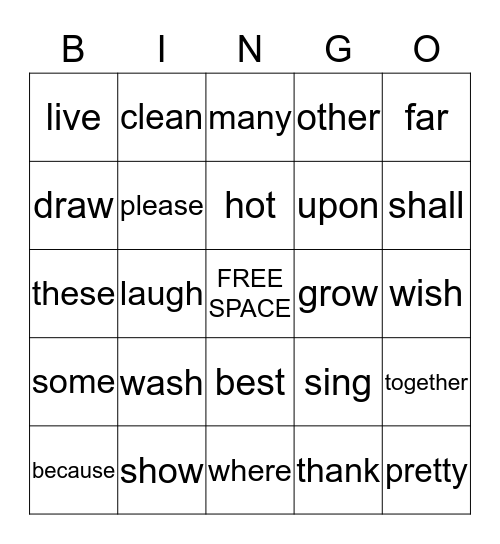 Dolch Words:  List 11 Bingo Card