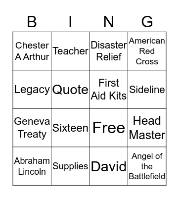 Clara Barton Bingo Card