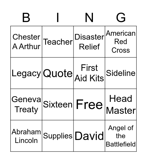 Clara Barton Bingo Card