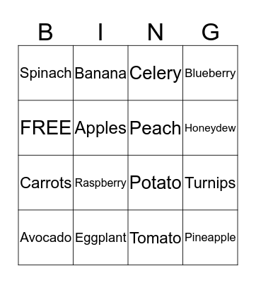 BING: Growing Healthy Kids Bingo Card