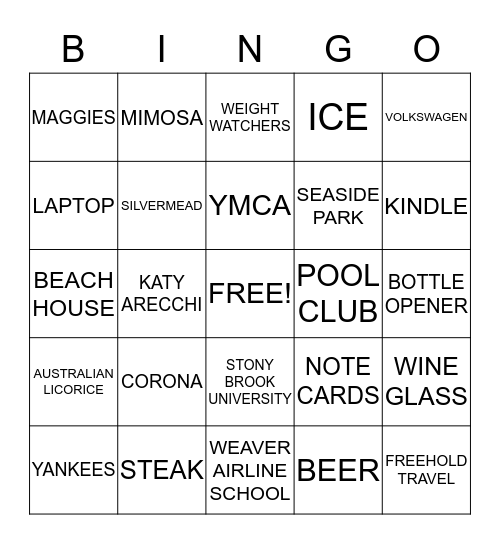 KATHIE'S 60TH BIG CHILL B-DAY WEEKEND Bingo Card