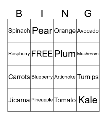 BING: Growing Healthy Kids Bingo Card