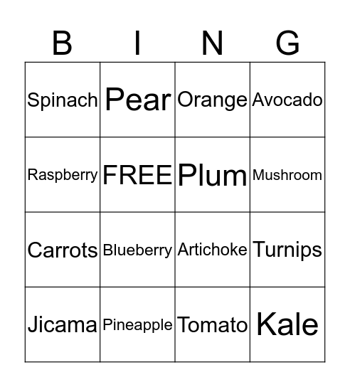 BING: Growing Healthy Kids Bingo Card