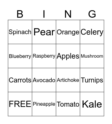 BING: Growing Healthy Kids Bingo Card