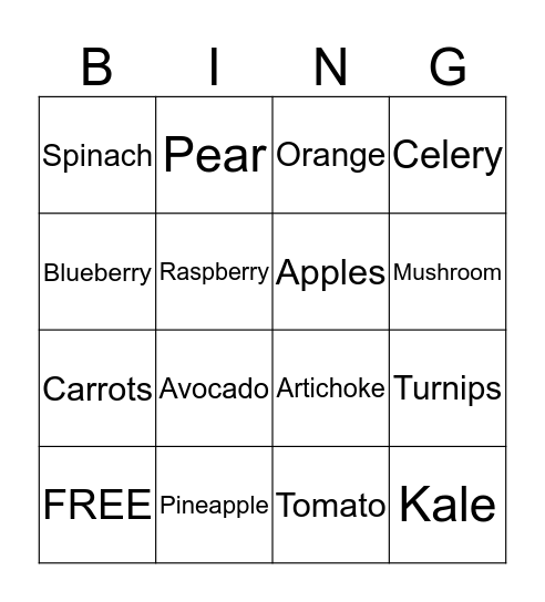 BING: Growing Healthy Kids Bingo Card