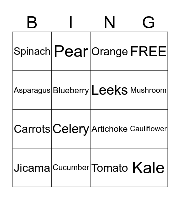 BING: Growing Healthy Kids Bingo Card